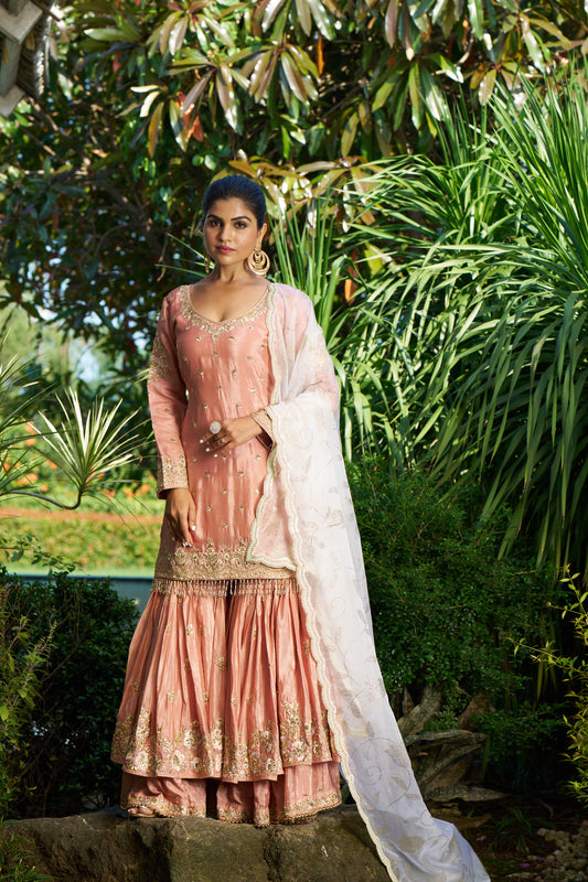 Coral & White Gharara Suit