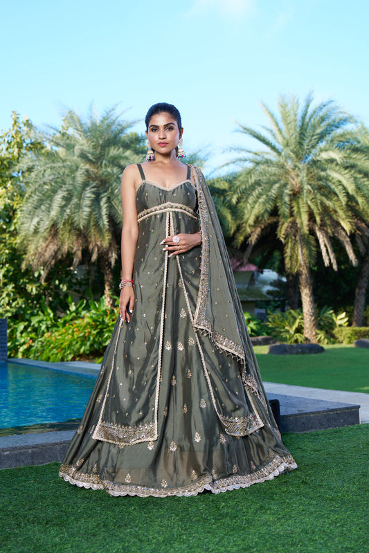 Dusty Green Lehenga with Top