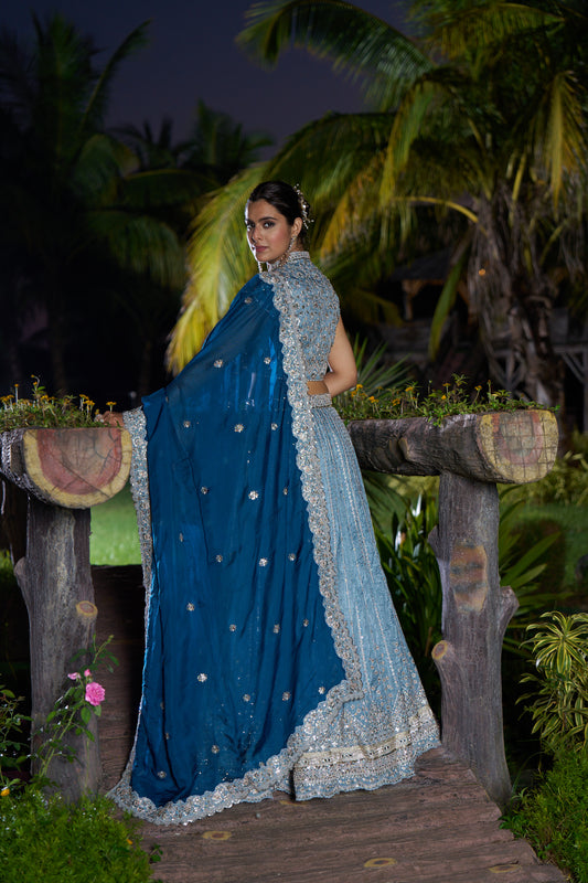 Dusty Blue  & Navy Blue Lehenga