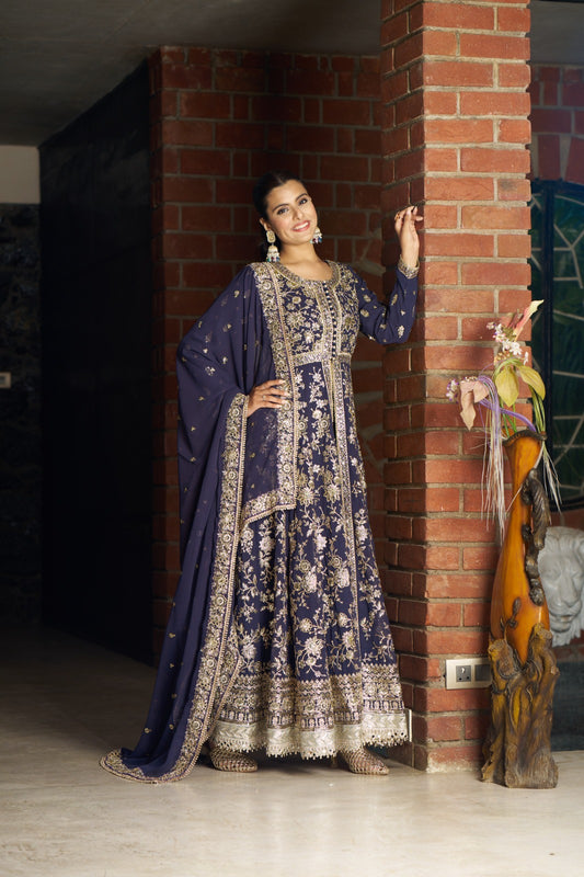 Blue Anarkali with pant